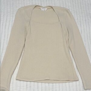 Cream Anthropologie Ribbed Long Sleeve Women's Top